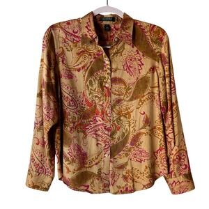 Lauren Ralph Lauren  Paisley Print Button Down Shirt Long Sleeve  petite Large
